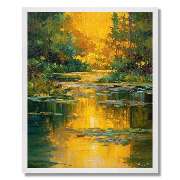 GOLD OVER QUIET WATERS - FRAMED