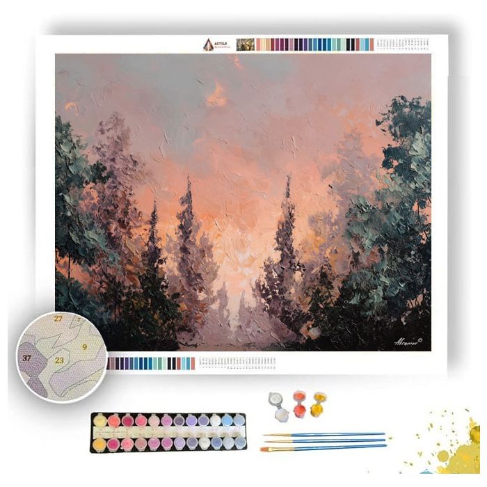 FOREST AT PEACH DAWN - Paint by Numbers Full Kit