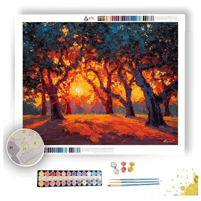 SUNSET THROUGH THE OAKS - Paint by Numbers Full Kit