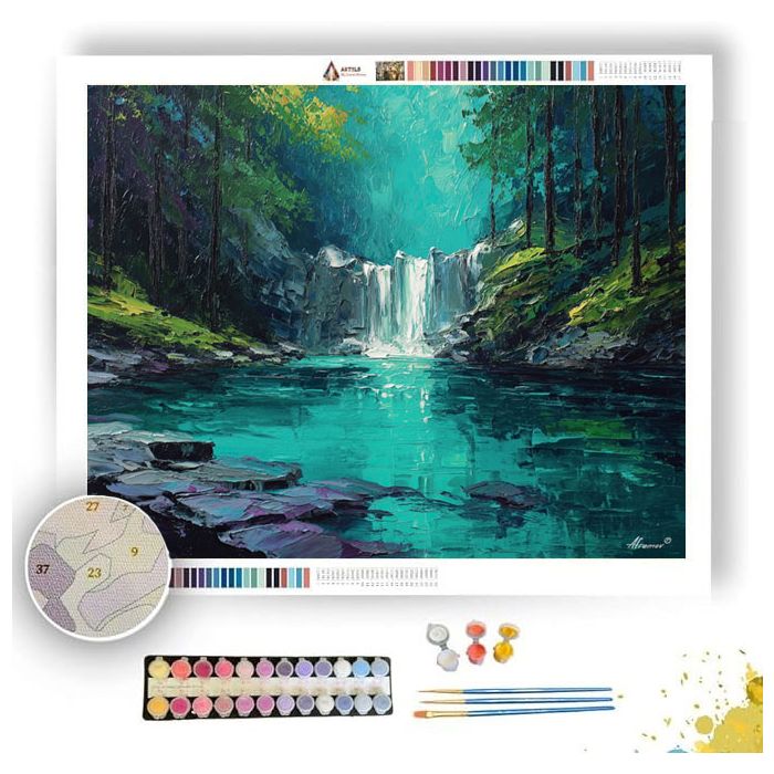 TURQUOISE WATERFALL HAVEN - Paint by Numbers Full Kit