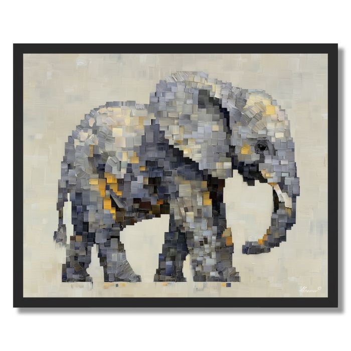 PIXEL ELEPHANT BLOCK - FRAMED