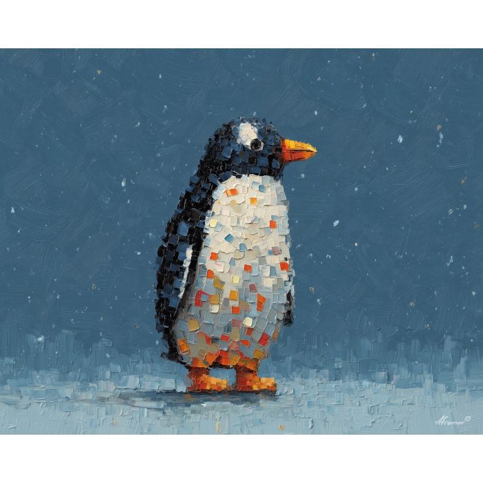 pixel penguin, minimal bird sprite, micro animal icon, black white blocks, orange beak pixel, low-res penguin, simple pixel shape, winter pixel theme