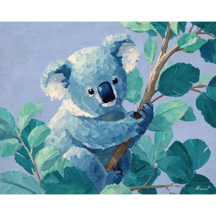 kawaii koala pixel, eucalyptus branch pixel, cute koala sprite, chibi animal, soft blue-gray tones, adorable koala face, tiny pixel hug, cute animal icon