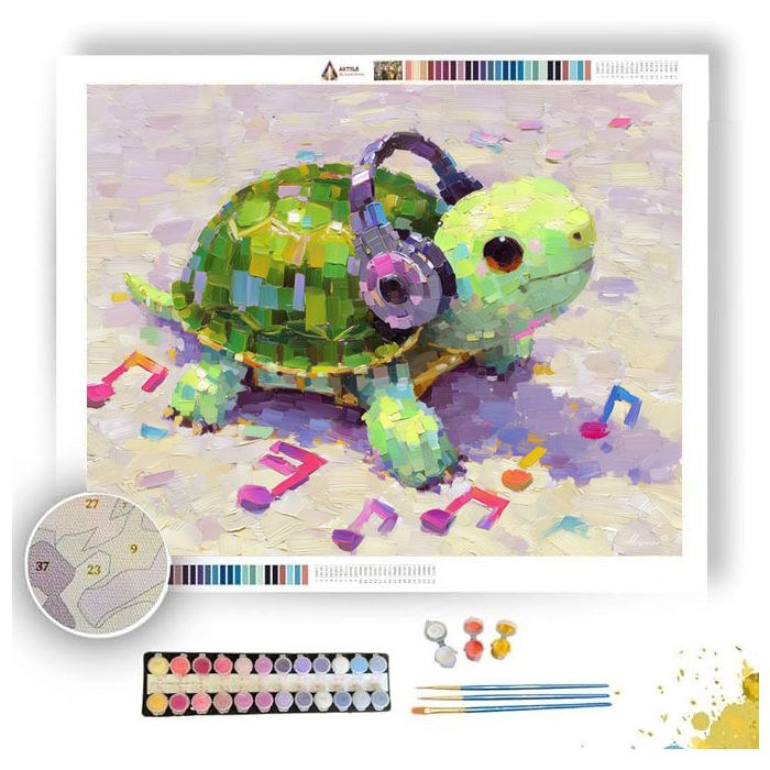 KAWAII TURTLE LISTENING TO MUSIC - Paint by Numbers Full Kit