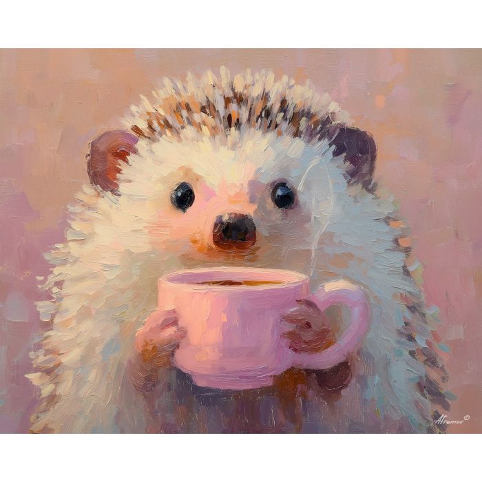 kawaii hedgehog pixel, hot cocoa mug, pastel drink sprite, chibi hedgehog, cozy moment, cute animal sipping, adorable winter pixel art