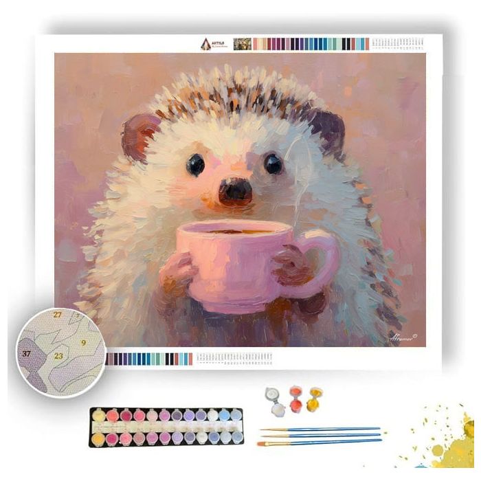 KAWAII HEDGEHOG DRINKING HOT COCOA - Paint by Numbers Full Kit