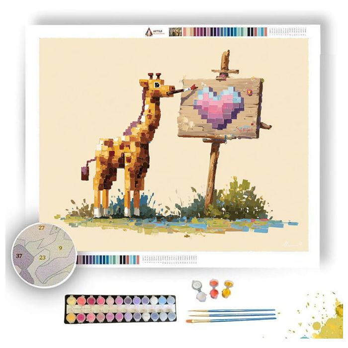 KAWAII GIRAFFE PAINTING A SIGN - Paint by Numbers Full Kit