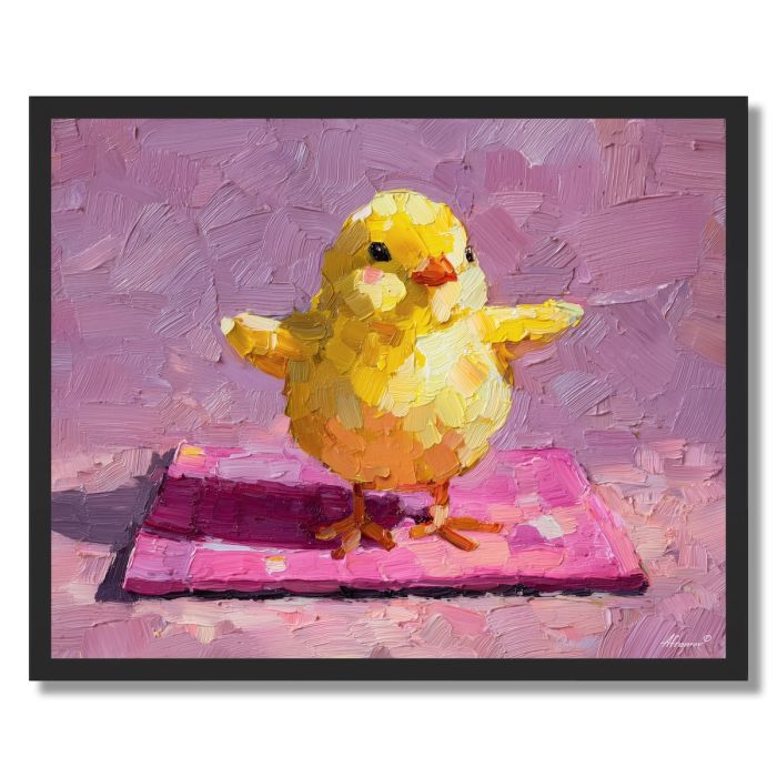 KAWAII CHICK DOING YOGA - FRAMED