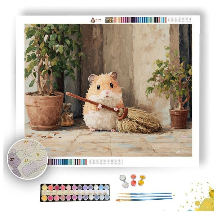 KAWAII HAMSTER SWEEPING - Paint by Numbers Full Kit