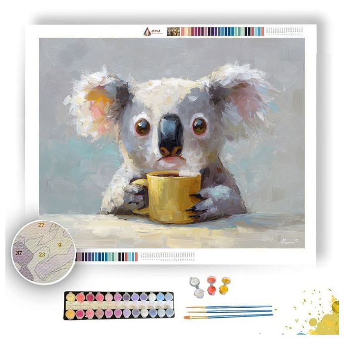 KAWAII KOALA DRINKING COFFEE - Paint by Numbers Full Kit