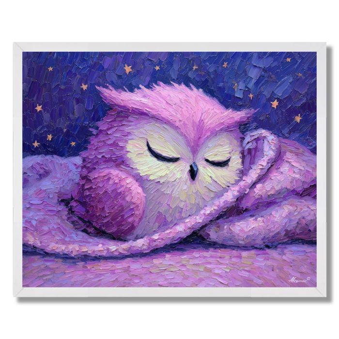 KAWAII OWL SLEEPING WITH BLANKET - FRAMED