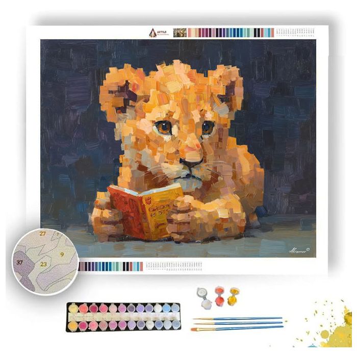 KAWAII LION STUDYING - Paint by Numbers Full Kit