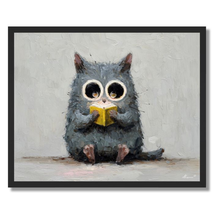 KAWAII CAT READING BOOK - FRAMED