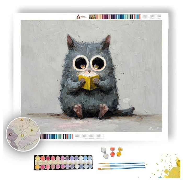 KAWAII CAT READING BOOK - Paint by Numbers Full Kit