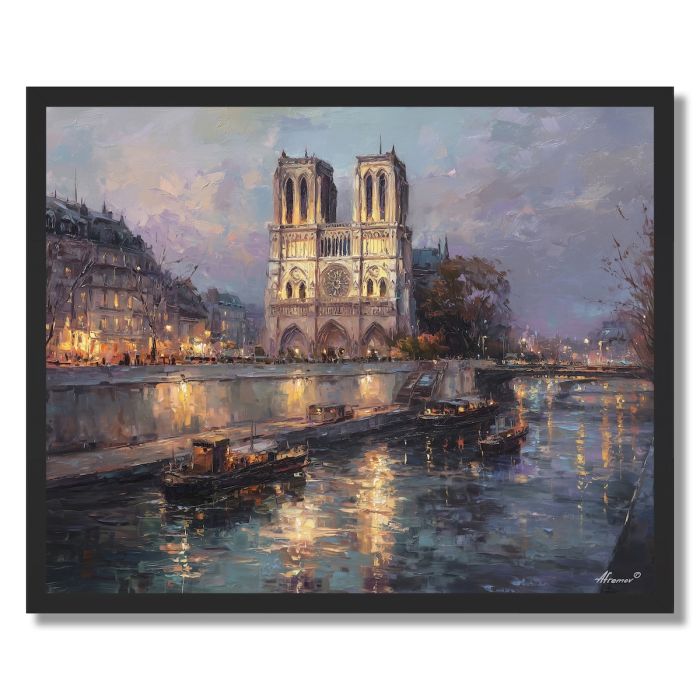 PARIS NOTRE DAME RIVERSIDE EVENING - FRAMED