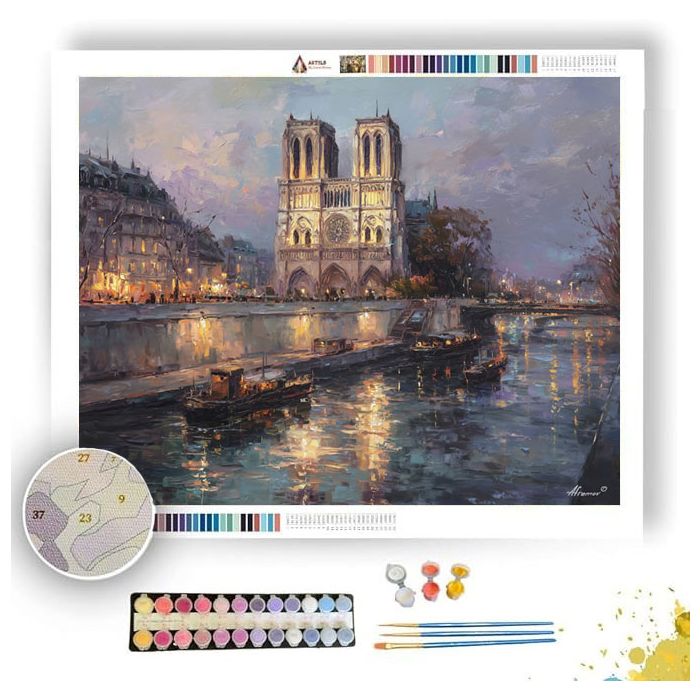 PARIS NOTRE DAME RIVERSIDE EVENING - Paint by Numbers Full Kit