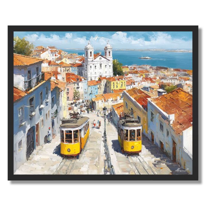 LISBON ALFAMA HILLSIDE TRAMS - FRAMED