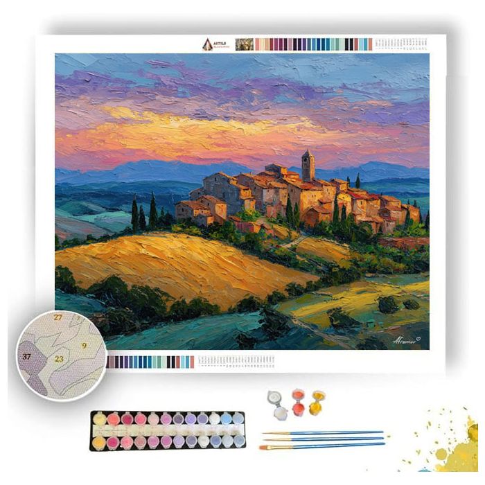TUSCAN HILLTOP VILLAGE GOLD FIELDS - Paint by Numbers Full Kit