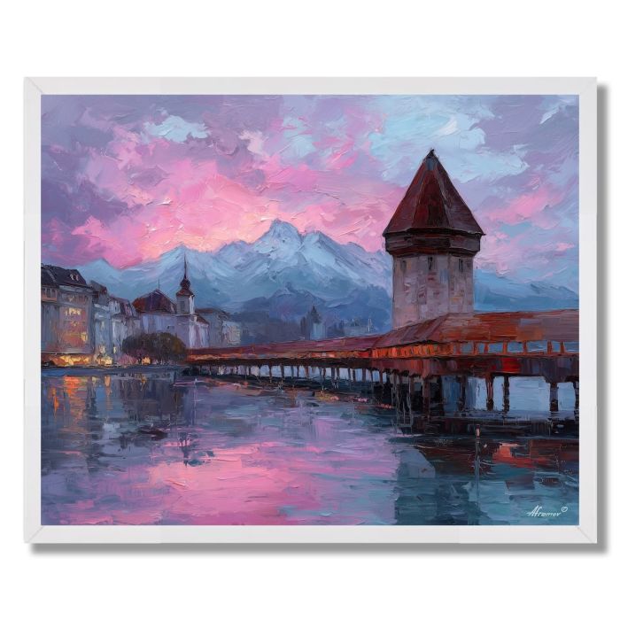 LUCERNE CHAPEL BRIDGE SUNRISE - FRAMED