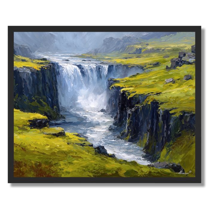 ICELAND GOLDEN FALLS AND MOSS - FRAMED