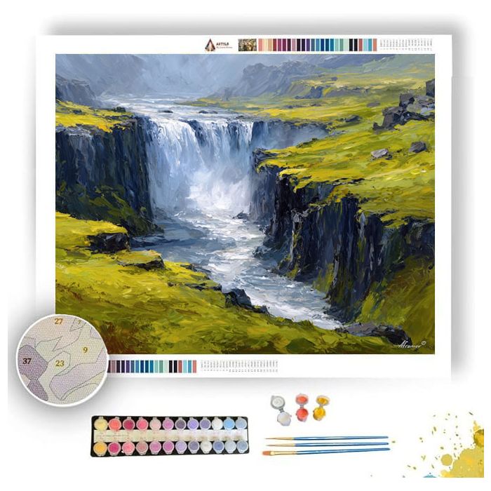 ICELAND GOLDEN FALLS AND MOSS - Paint by Numbers Full Kit