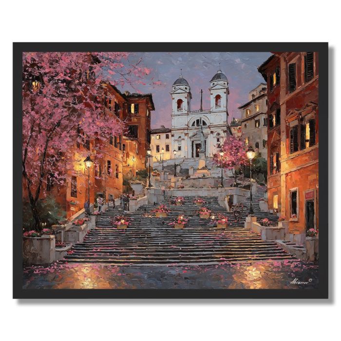 ROME SPANISH STEPS BLOSSOM TWILIGHT - FRAMED
