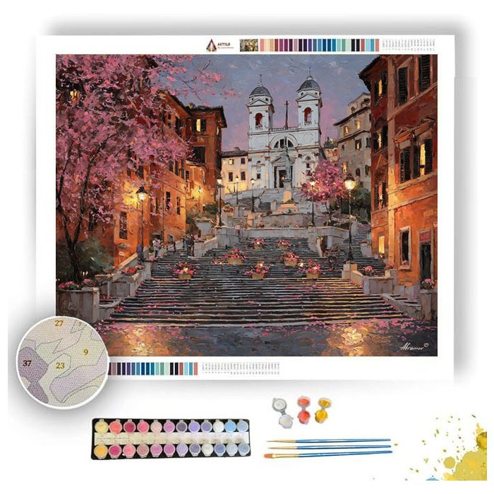 ROME SPANISH STEPS BLOSSOM TWILIGHT - Paint by Numbers Full Kit
