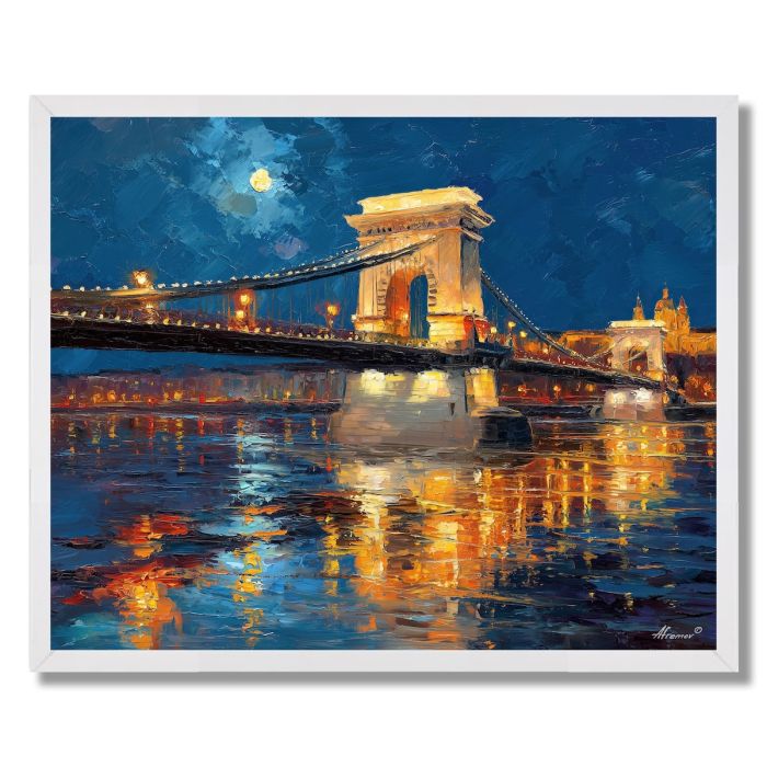 BUDAPEST CHAIN BRIDGE MOON RIVER - FRAMED
