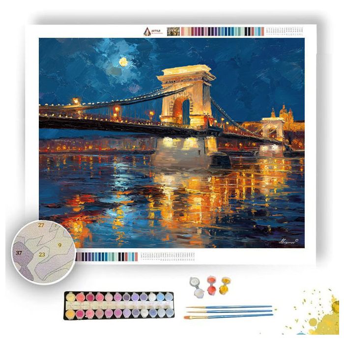 BUDAPEST CHAIN BRIDGE MOON RIVER - Paint by Numbers Full Kit