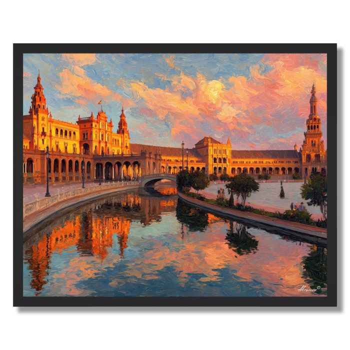 SEVILLE PLAZA DE ESPANA SUNSET - FRAMED