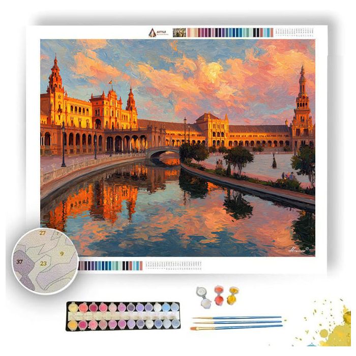 SEVILLE PLAZA DE ESPANA SUNSET - Paint by Numbers Full Kit