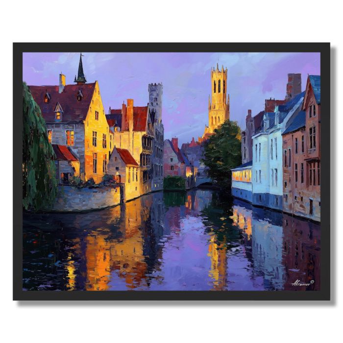 BRUGES FAIRYTALE CANAL TWILIGHT - FRAMED