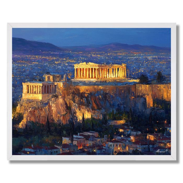 ACROPOLIS ABOVE ATHENS TWILIGHT - FRAMED