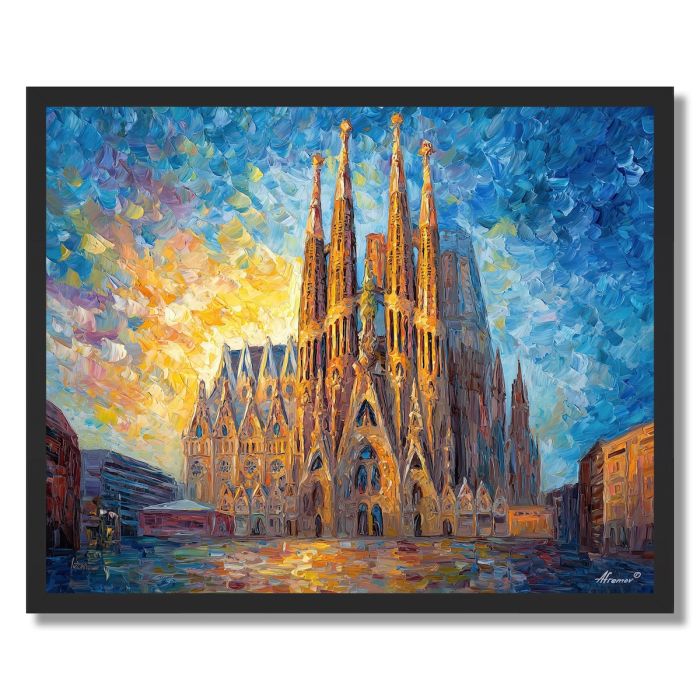 BARCELONA SAGRADA FAMILIA SUNBURST - FRAMED
