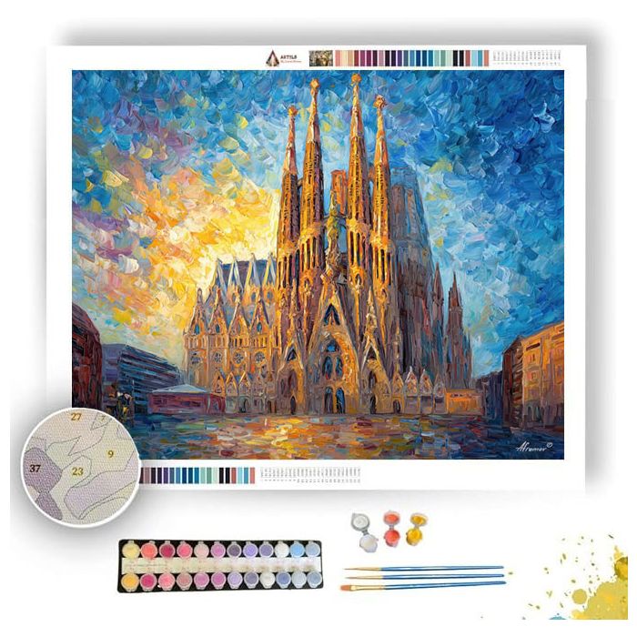 BARCELONA SAGRADA FAMILIA SUNBURST - Paint by Numbers Full Kit