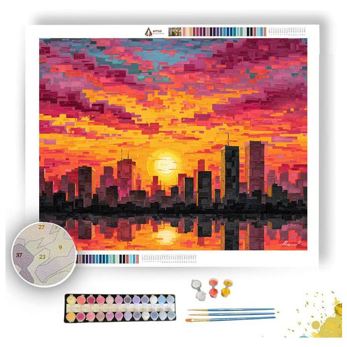 PIXEL SUNSET OVER CITY - Paint by Numbers Full Kit