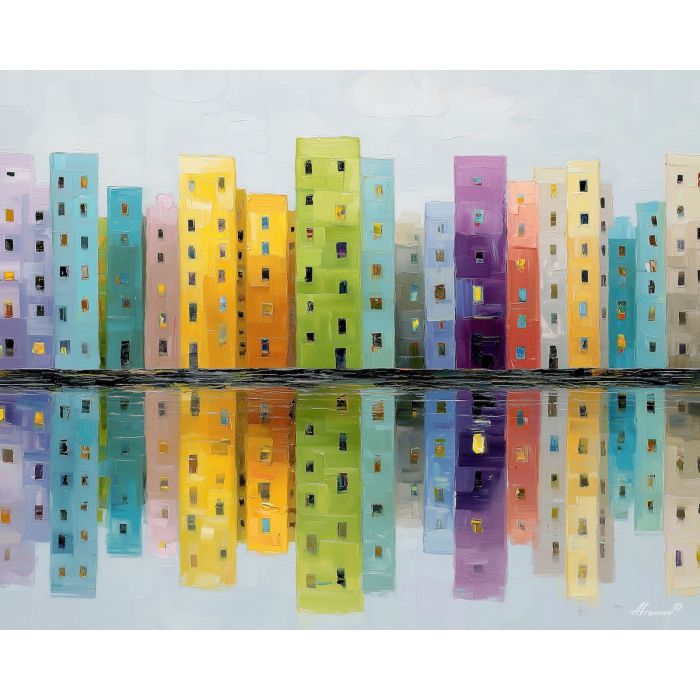 pixel city, minimal skyline, pastel buildings, 8-bit city blocks, geometric architecture pixel, simple skyline art, tiny pixel city