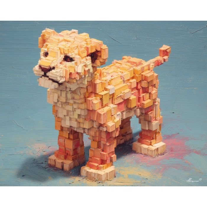 voxel lion, isometric lion, pastel lion cub, cube mane, 3d pixel animal, adorable block lion, geometric wildlife