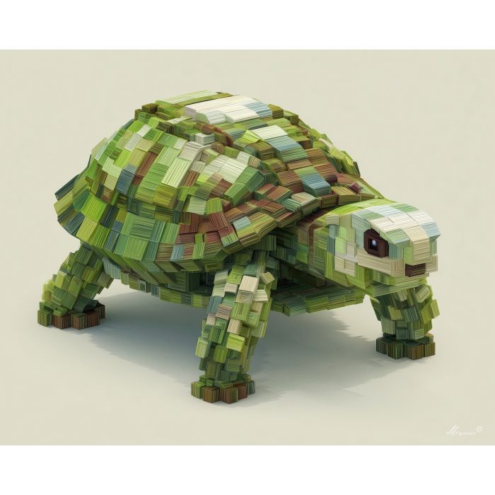 voxel turtle, isometric turtle, 3d pixel reptile, green cube animal, voxel shell, geometric turtle sprite