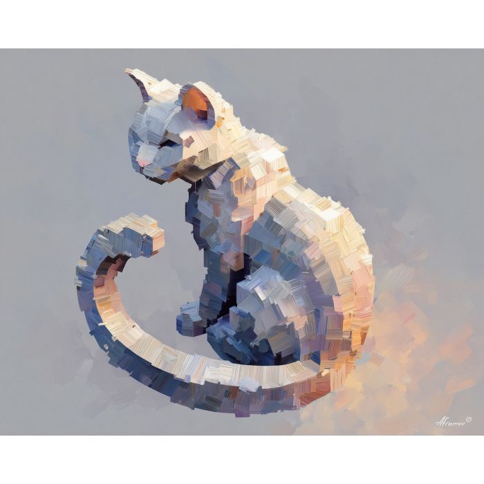 voxel cat, isometric 3d cat, blocky kitty, cube pixel cat, gray voxel animal, cute iso style, simplified voxel creature, geometric cat