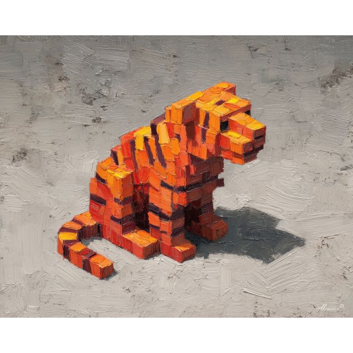 voxel tiger, isometric tiger, cube stripes, orange block animal, 3d pixel wildlife, cute voxel creature