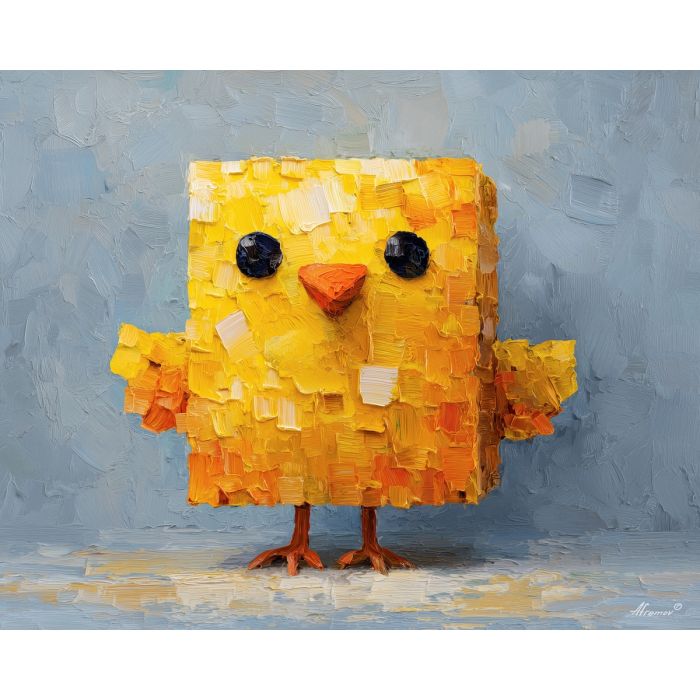 voxel chick, isometric chick, yellow cube bird, tiny pixel wings, 3d baby bird, adorable voxel creature