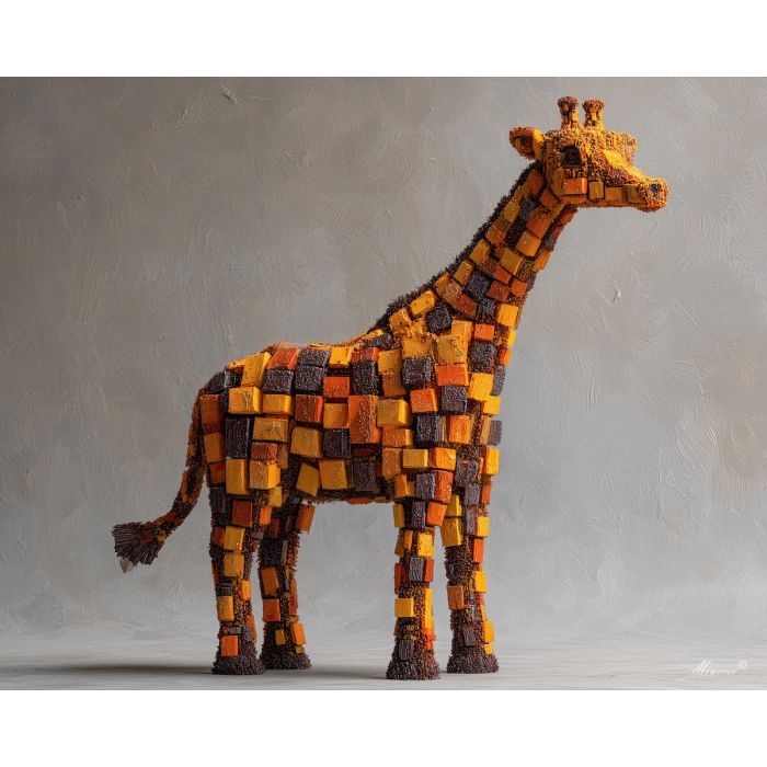 voxel giraffe, isometric giraffe, cube spots, long neck voxel, 3d pixel wildlife, tall animal block art