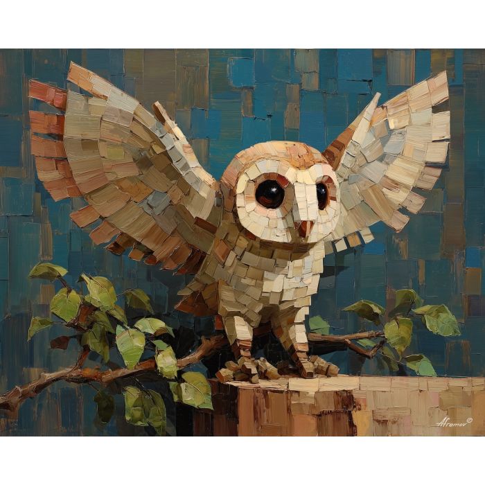 voxel owl, isometric owl, cube bird, block wings, perch voxel branch, night creature pixel art