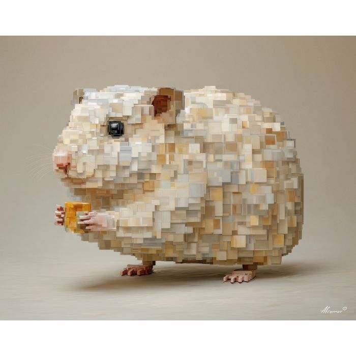 voxel hamster, isometric hamster, chubby cube animal, beige voxel creature, tiny pixel seed, block pet art