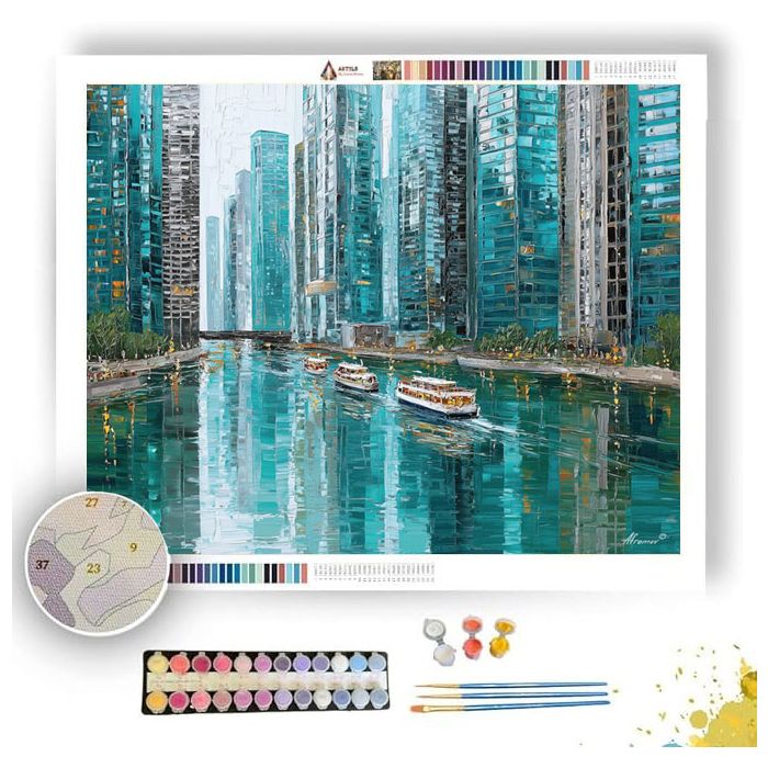 CHICAGO RIVER GLASS TOWERS - Paint by Numbers Full Kit
