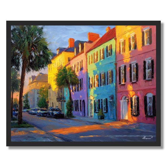 CHARLESTON RAINBOW ROW SUNRISE - FRAMED