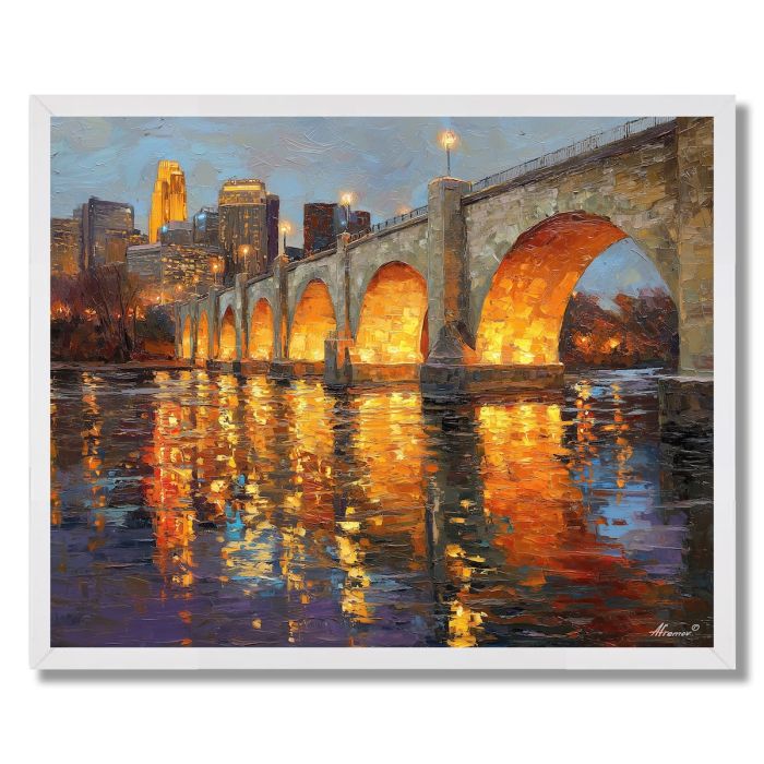 MINNEAPOLIS STONE ARCH BRIDGE RIVERLIGHT - FRAMED