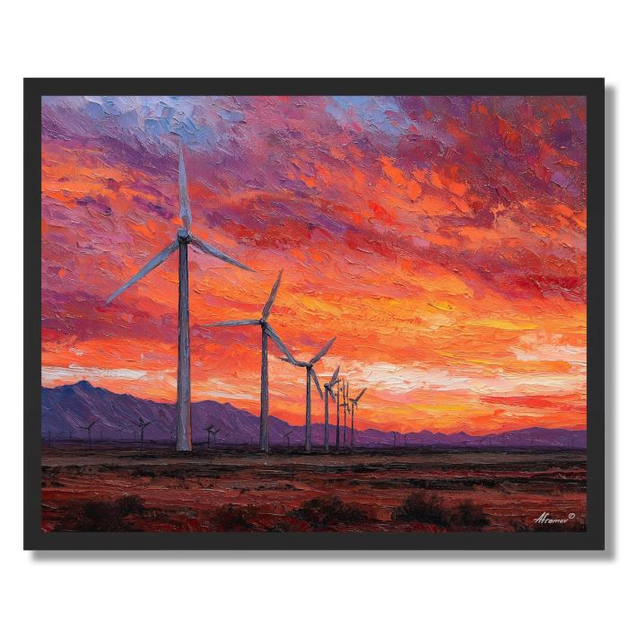 MOJAVE WINDMILL SUNSET FIELD - FRAMED