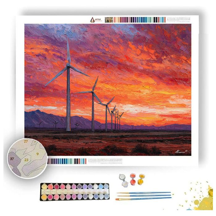 MOJAVE WINDMILL SUNSET FIELD - Paint by Numbers Full Kit